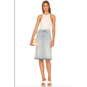 Mother Vagabond Midi Undone Hem Skirt 32 Vacation Temptation Light Wash